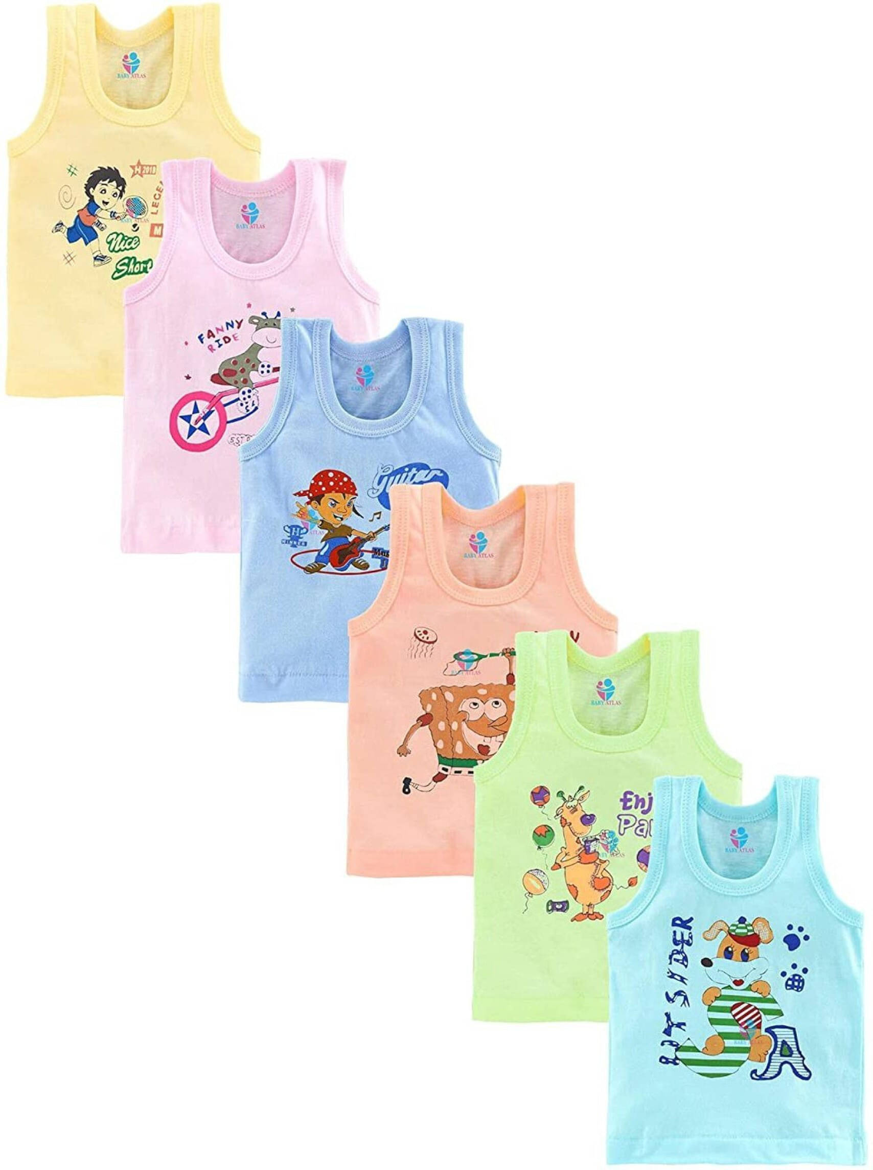 NEW TRINATH HOSIERY Pack of 6 Unisex for Baby Cotton Vest ( Multicolor ) NEW TRINATH HOSIERY Pack of 6 Unisex for Baby Cotton Vest ( Multicolor )