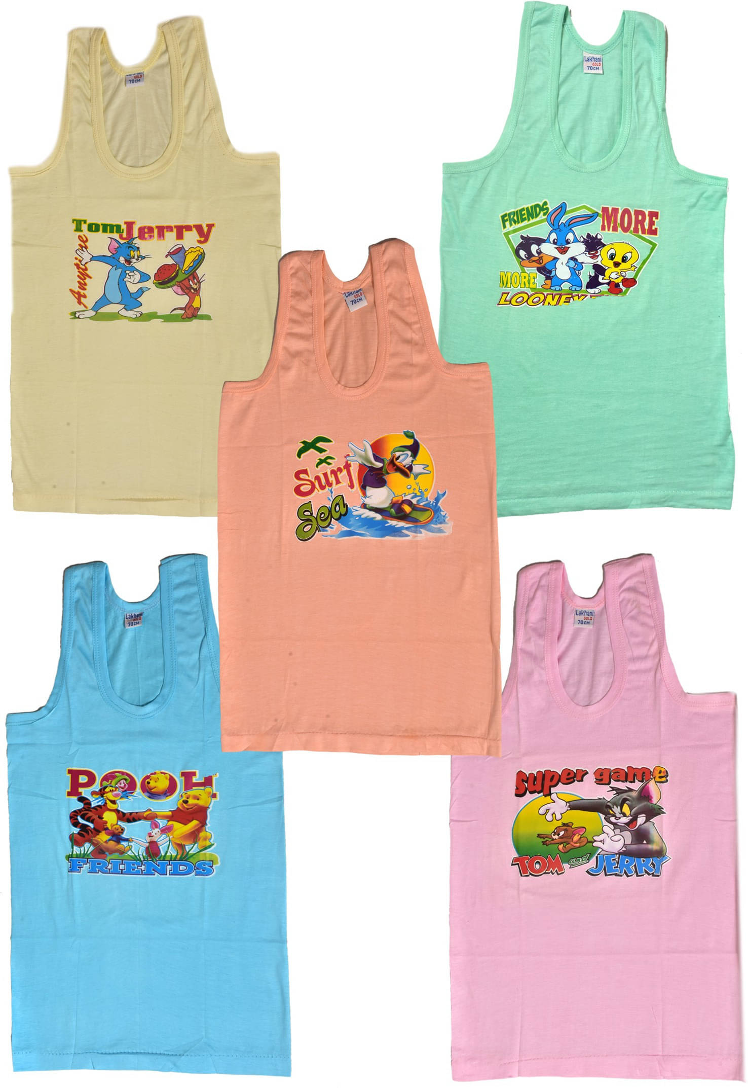     			NEW TRINATH HOSIERY Pack of 5 Boys Cotton Vest ( Multicolor )