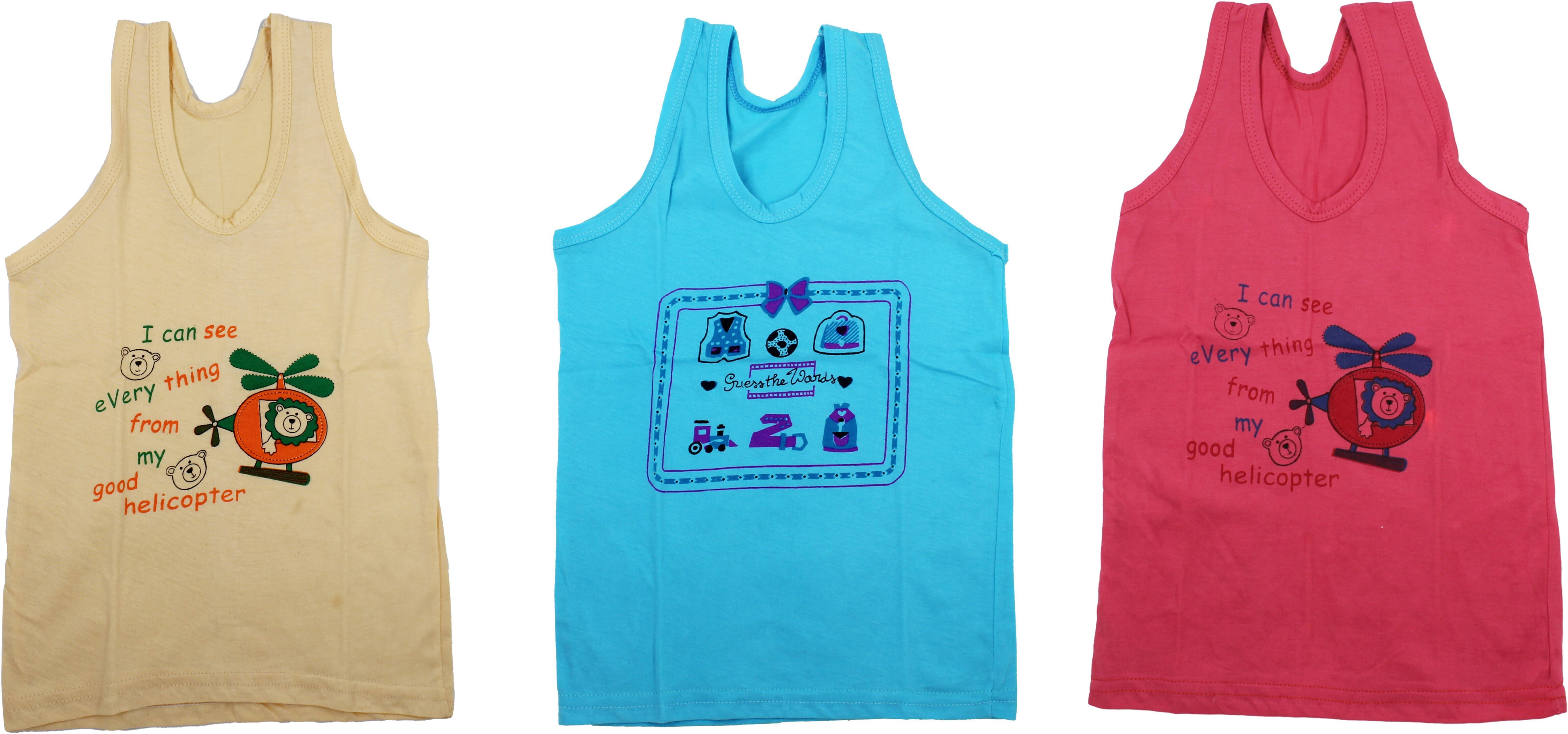 NEW TRINATH HOSIERY Pack of 3 Boys Cotton Vest ( Multicolor ) NEW TRINATH HOSIERY Pack of 3 Boys Cotton Vest ( Multicolor )