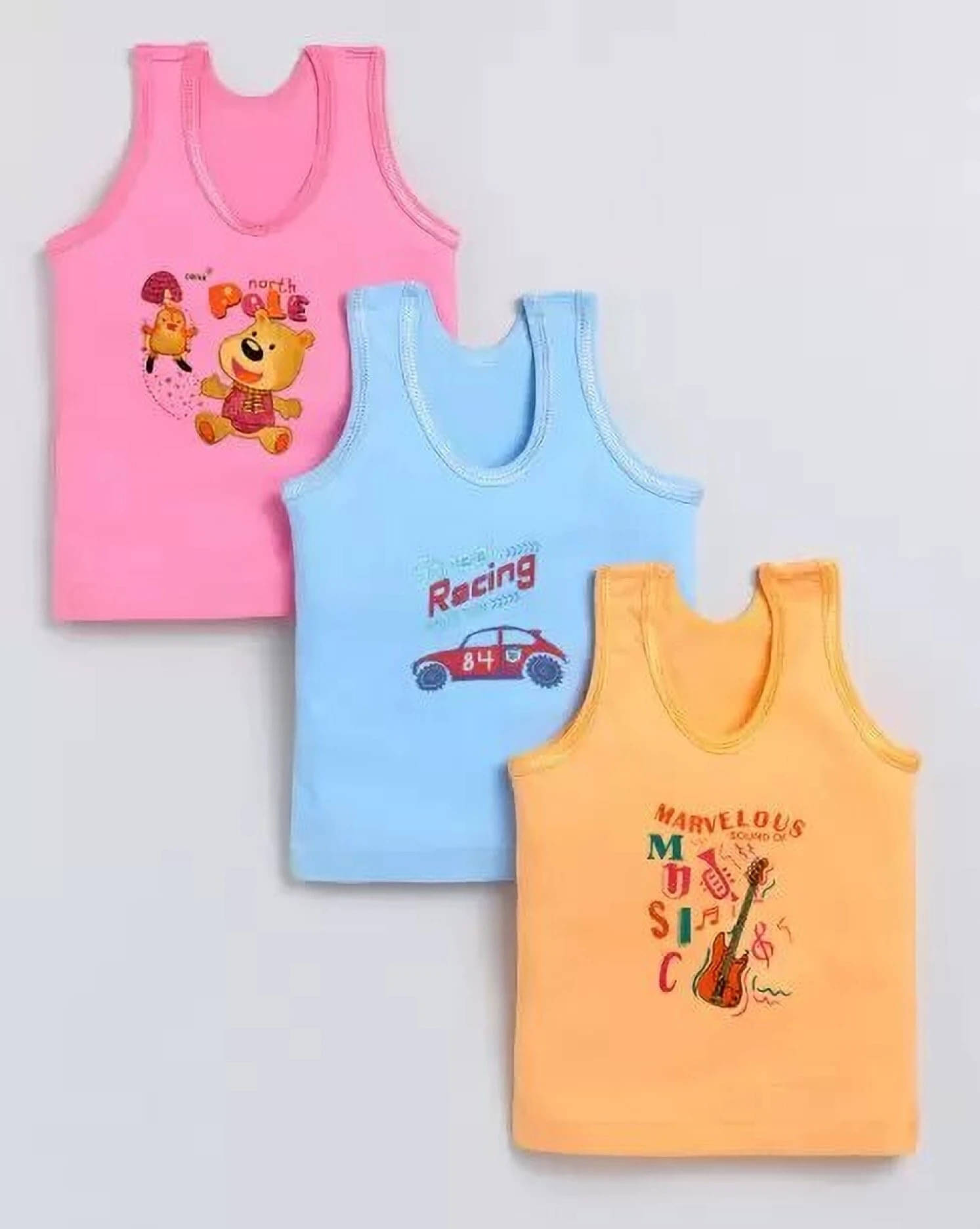 NEW TRINATH HOSIERY Pack of 3 Unisex for Baby Cotton Vest ( Multicolor ) NEW TRINATH HOSIERY Pack of 3 Unisex for Baby Cotton Vest ( Multicolor )