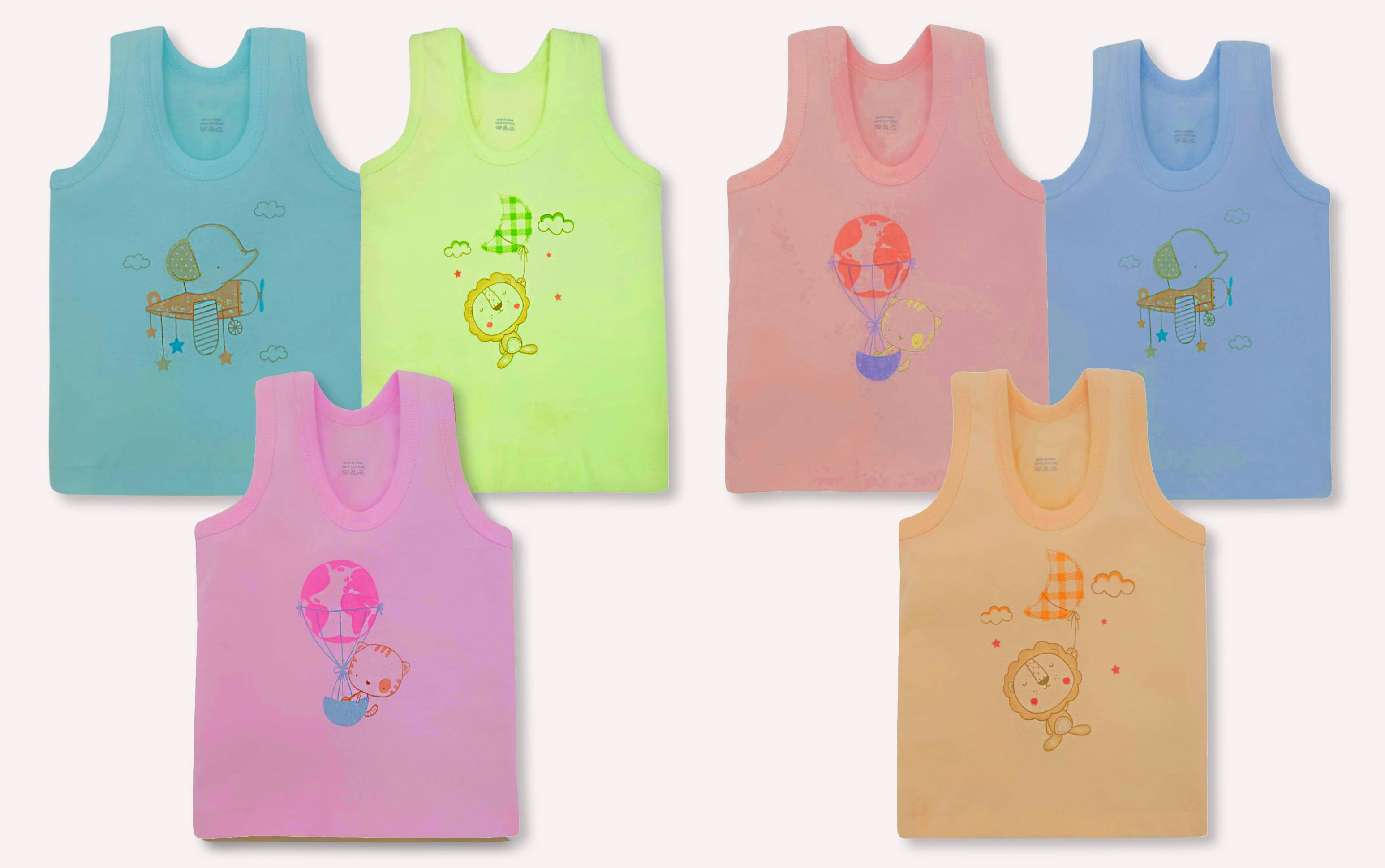 NEW TRINATH HOSIERY Pack of 6 Unisex for Baby Cotton Vest ( Multicolor ) NEW TRINATH HOSIERY Pack of 6 Unisex for Baby Cotton Vest ( Multicolor )