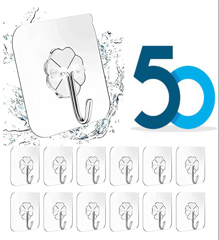     			PVC Wall Hooks, Pack of 50, Transparent