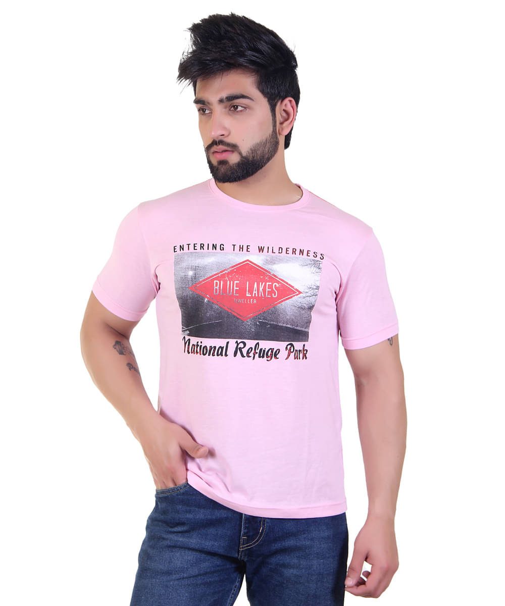 STARFOX Men Cotton Blend Slim Fit Printed T-Shirt ( Pink ) STARFOX Men Cotton Blend Slim Fit Printed T-Shirt ( Pink )