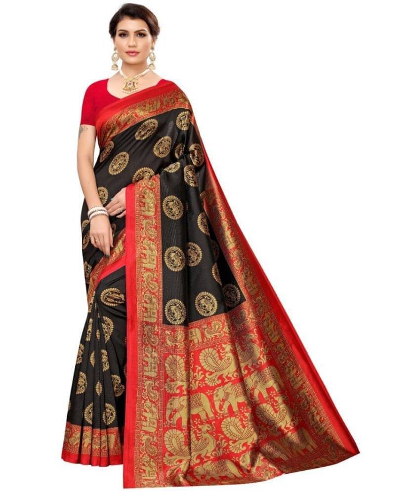     			Samai Art Silk Printed Saree With Unstitched Blouse Piece ( Black )