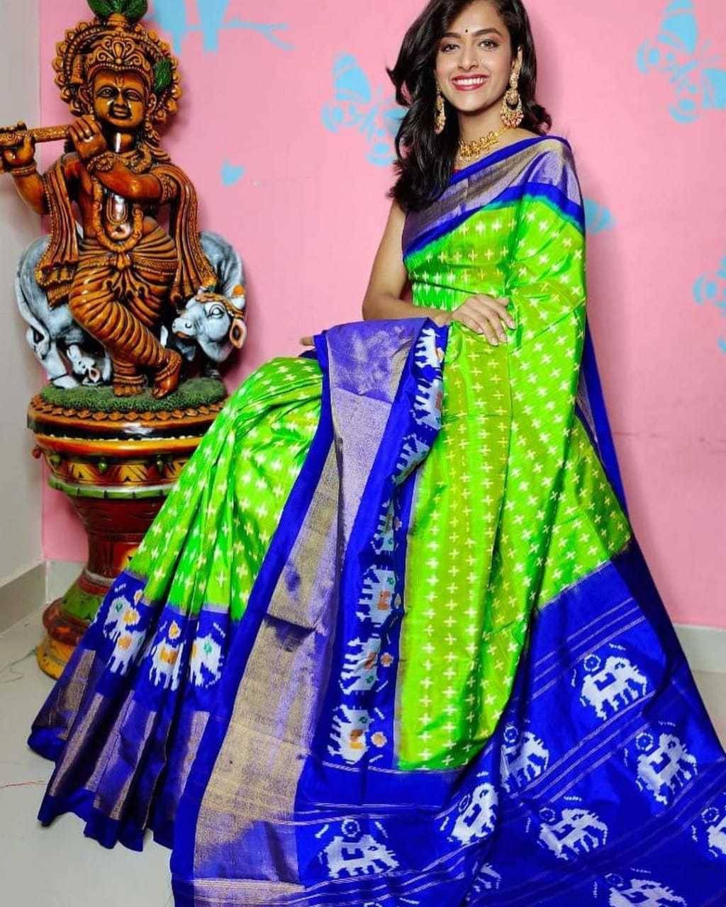     			Samai Art Silk Printed Saree With Unstitched Blouse Piece ( Blue )