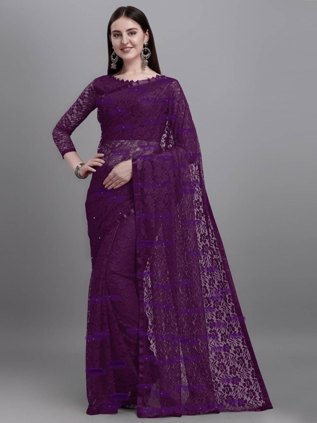     			Samai Cotton Silk Applique Saree With Unstitched Blouse Piece ( Purple )