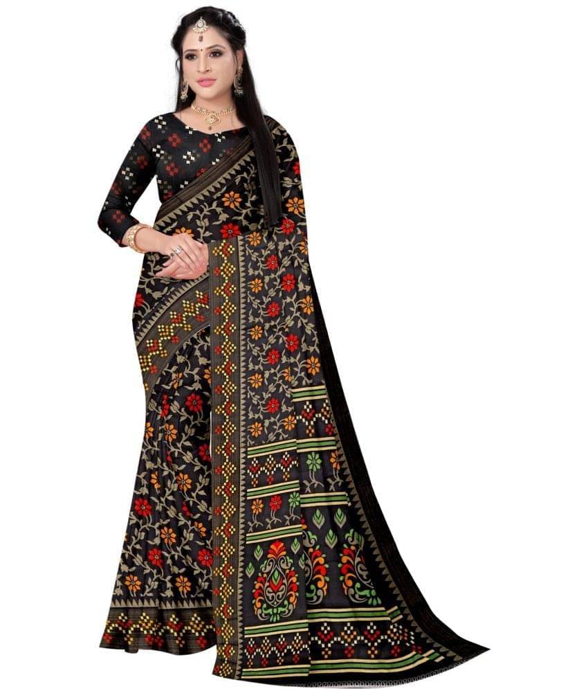     			Samai Cotton Silk Applique Saree With Unstitched Blouse Piece ( Black )