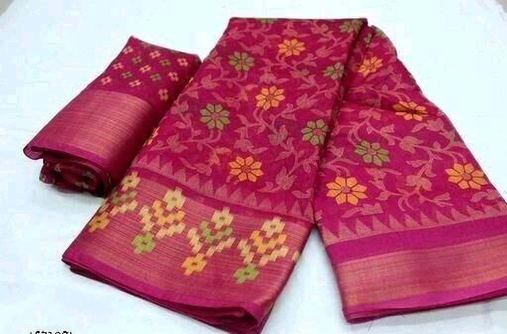 Samai Cotton Silk Applique Saree With Unstitched Blouse Piece ( Multicolor ) Samai Cotton Silk Applique Saree With Unstitched Blouse Piece ( Multicolor )