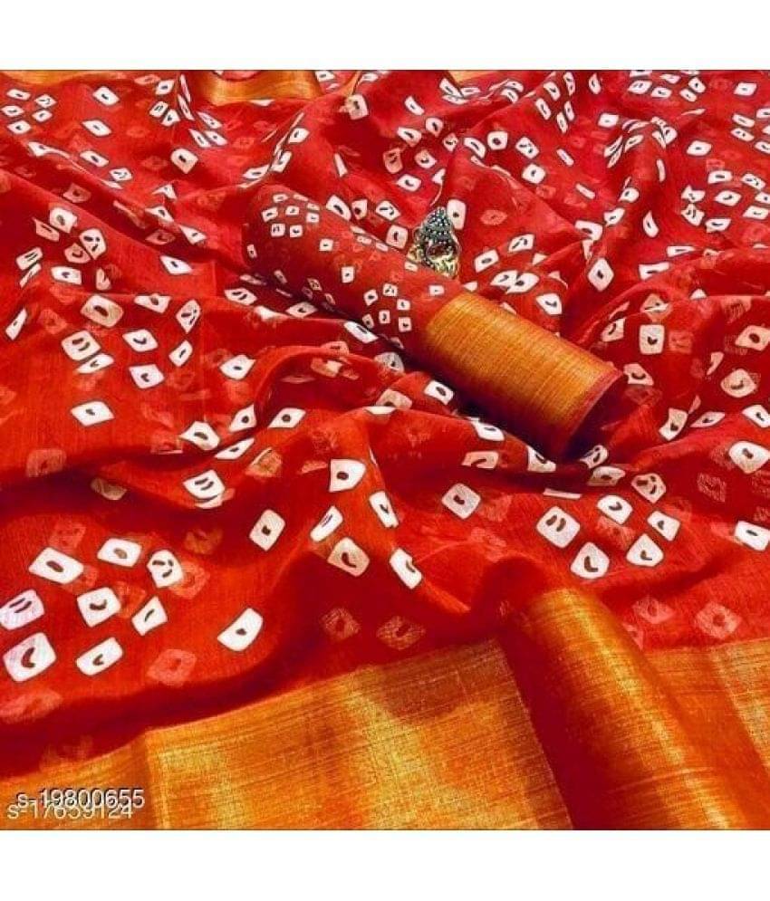     			Samai Cotton Silk Applique Saree With Unstitched Blouse Piece ( Red )