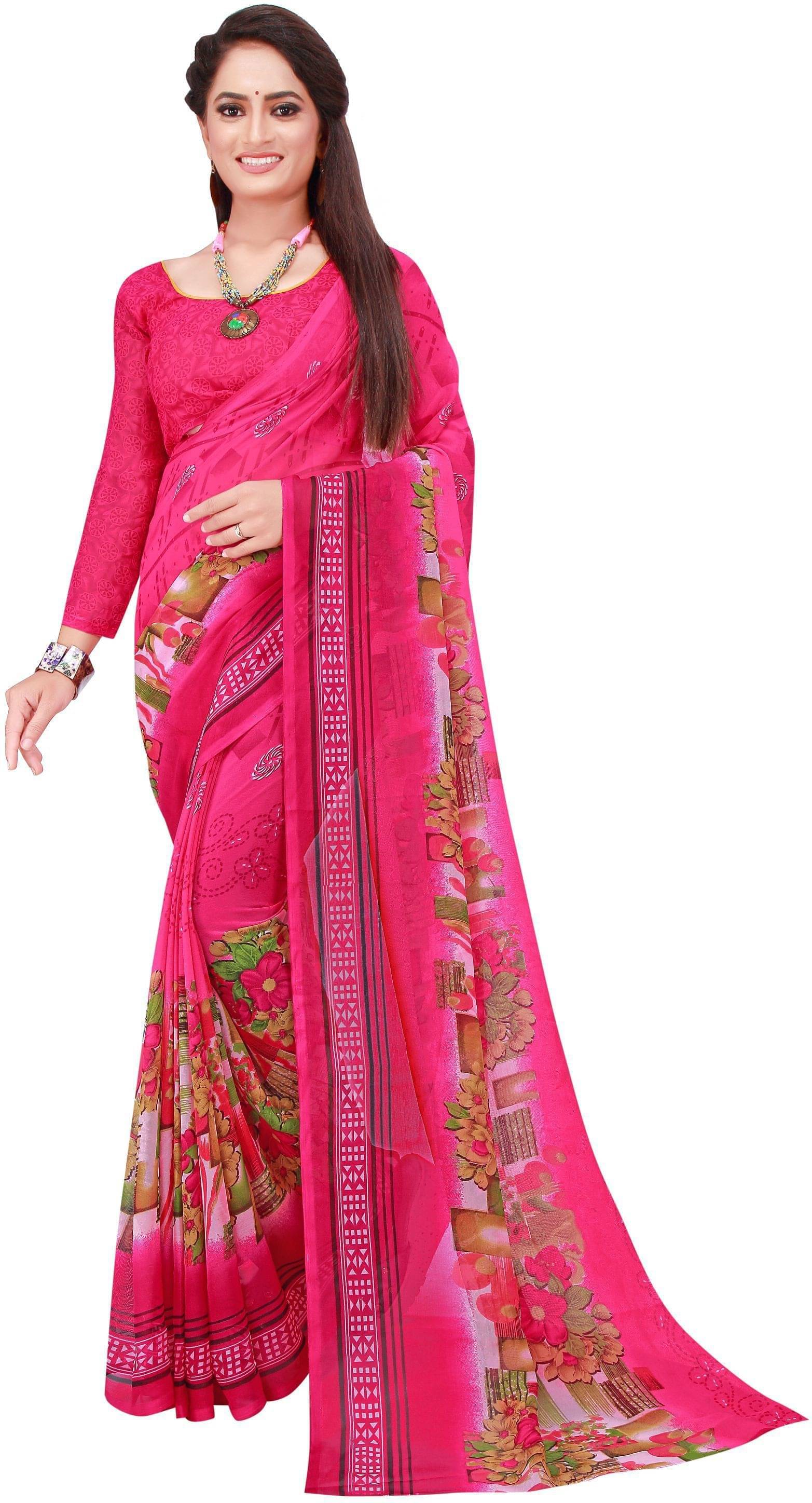     			Samai Cotton Silk Applique Saree With Unstitched Blouse Piece ( Pink )