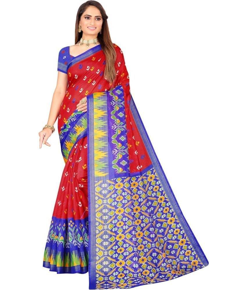     			Samai Cotton Silk Applique Saree With Unstitched Blouse Piece ( Red )