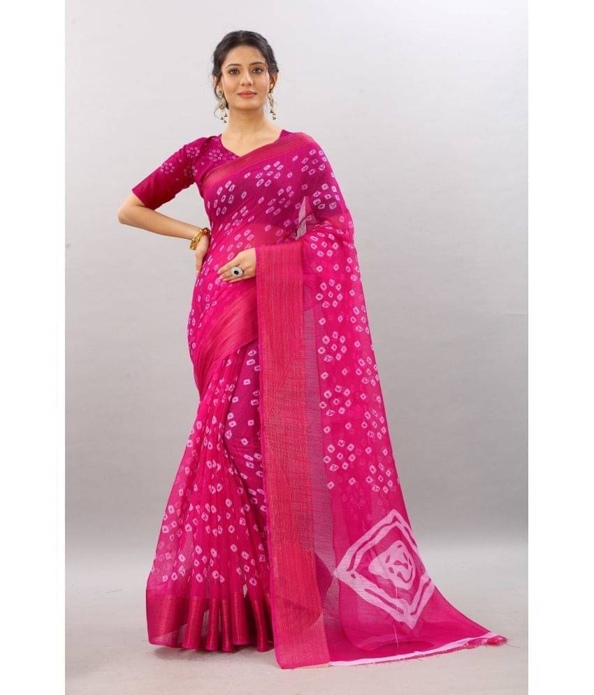     			Samai Cotton Silk Applique Saree With Unstitched Blouse Piece ( Magenta )