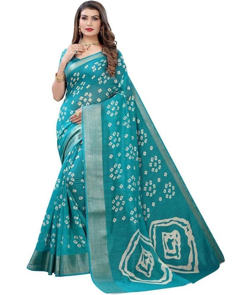     			Samai Cotton Silk Applique Saree With Unstitched Blouse Piece ( Blue )