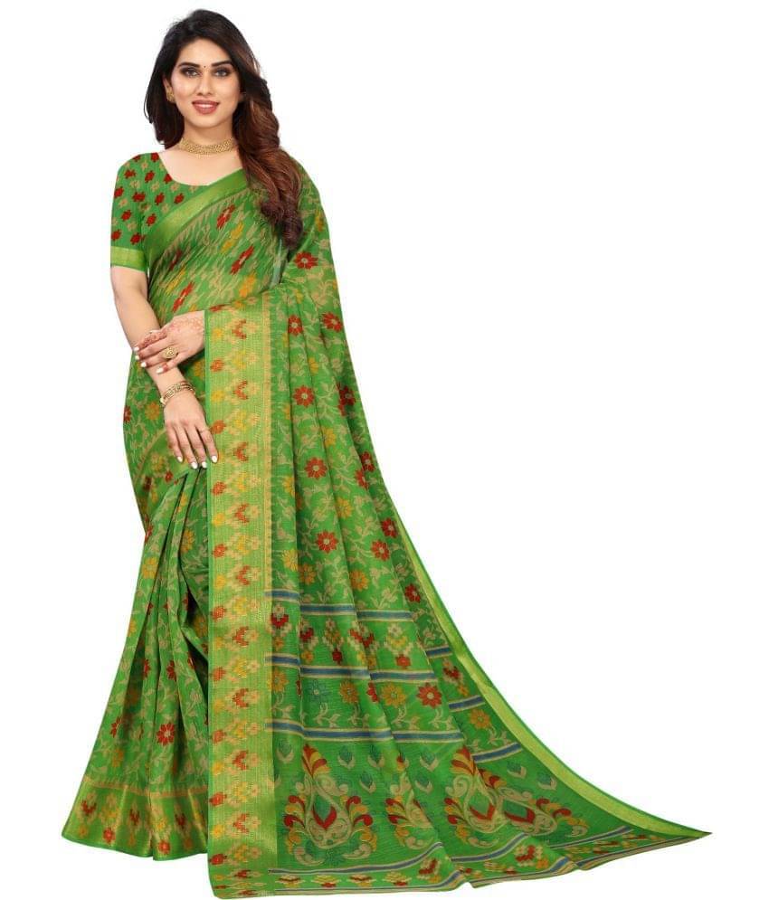     			Samai Cotton Silk Applique Saree With Unstitched Blouse Piece ( Green )