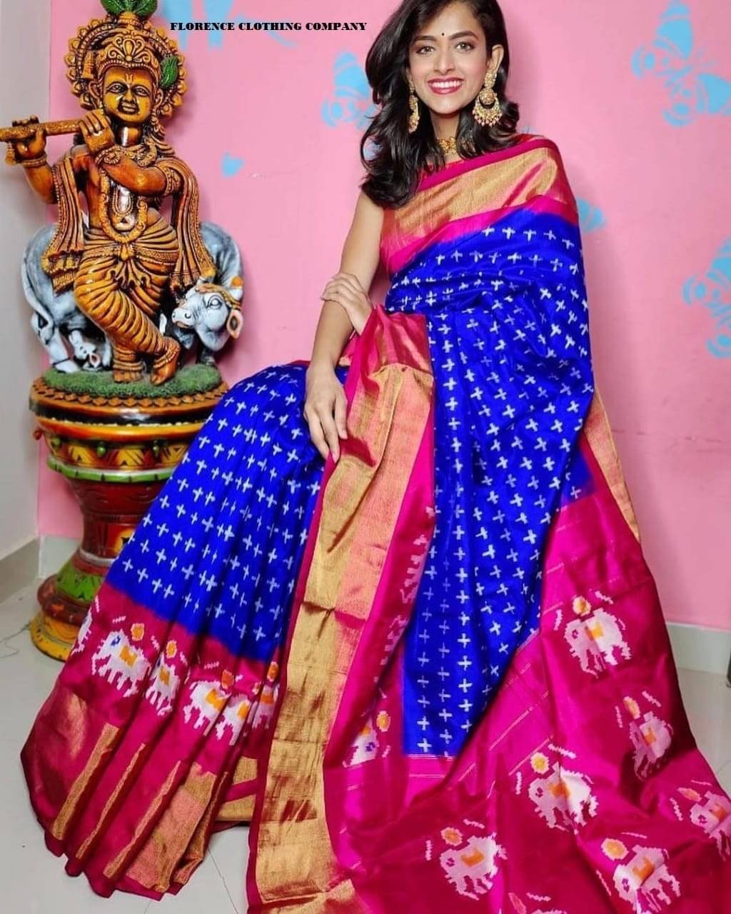     			Samai Cotton Silk Applique Saree With Unstitched Blouse Piece ( Blue )