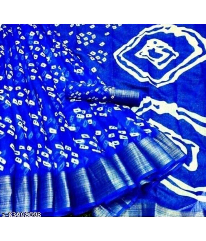     			Samai Cotton Silk Applique Saree With Unstitched Blouse Piece ( Blue )