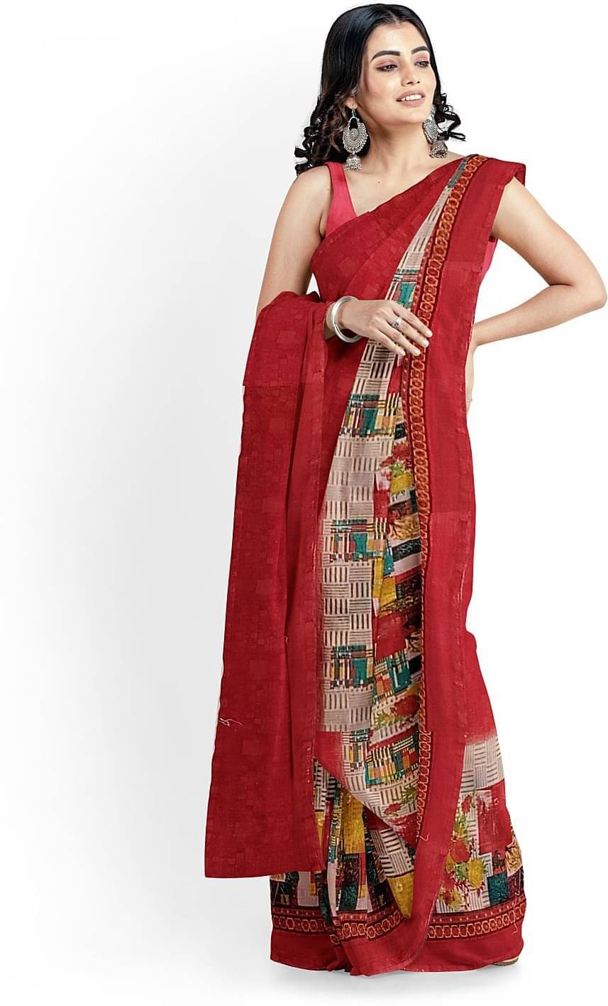     			Samai Cotton Silk Applique Saree With Unstitched Blouse Piece ( Black )