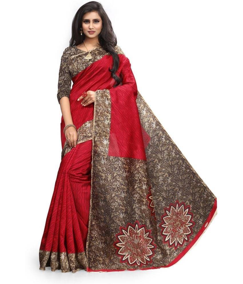     			Samai Cotton Silk Colorblock Saree With Unstitched Blouse Piece ( Red )