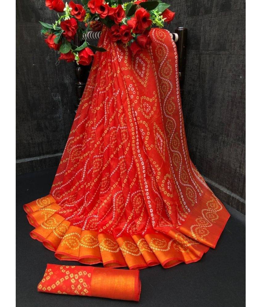     			Samai Cotton Silk Printed Saree With Unstitched Blouse Piece ( Red )