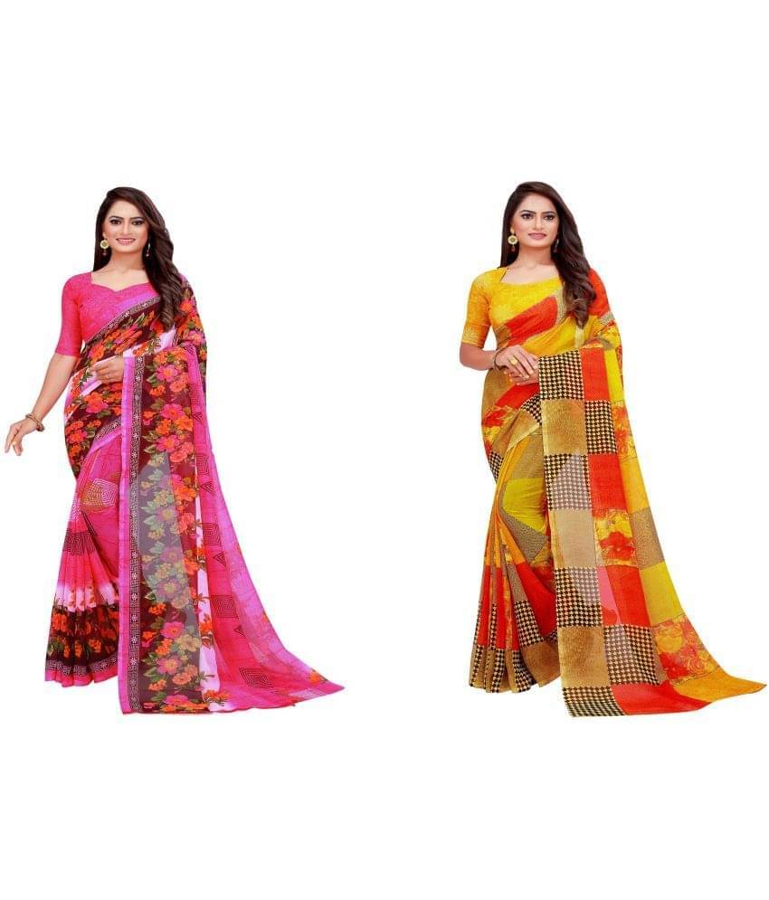 Samai Georgette Printed Saree With Unstitched Blouse Piece ( Cream ) Samai Georgette Printed Saree With Unstitched Blouse Piece ( Cream )