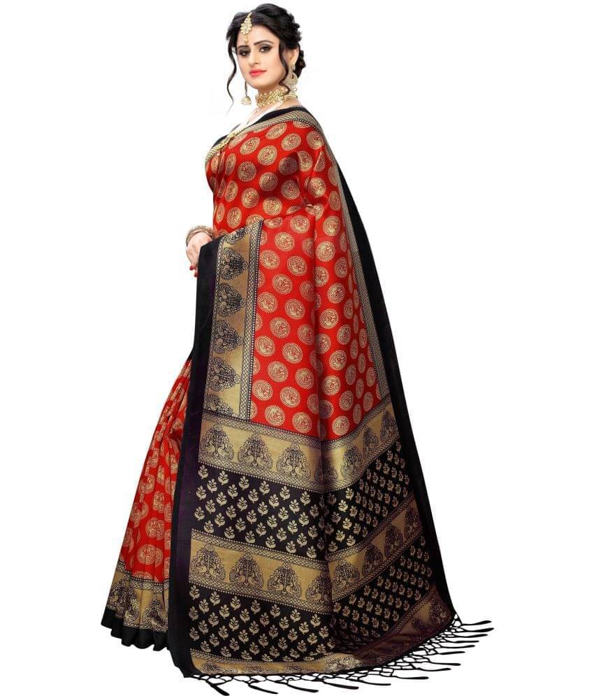 Samai Net Cut Outs Saree With Unstitched Blouse Piece ( Red ) Samai Net Cut Outs Saree With Unstitched Blouse Piece ( Red )
