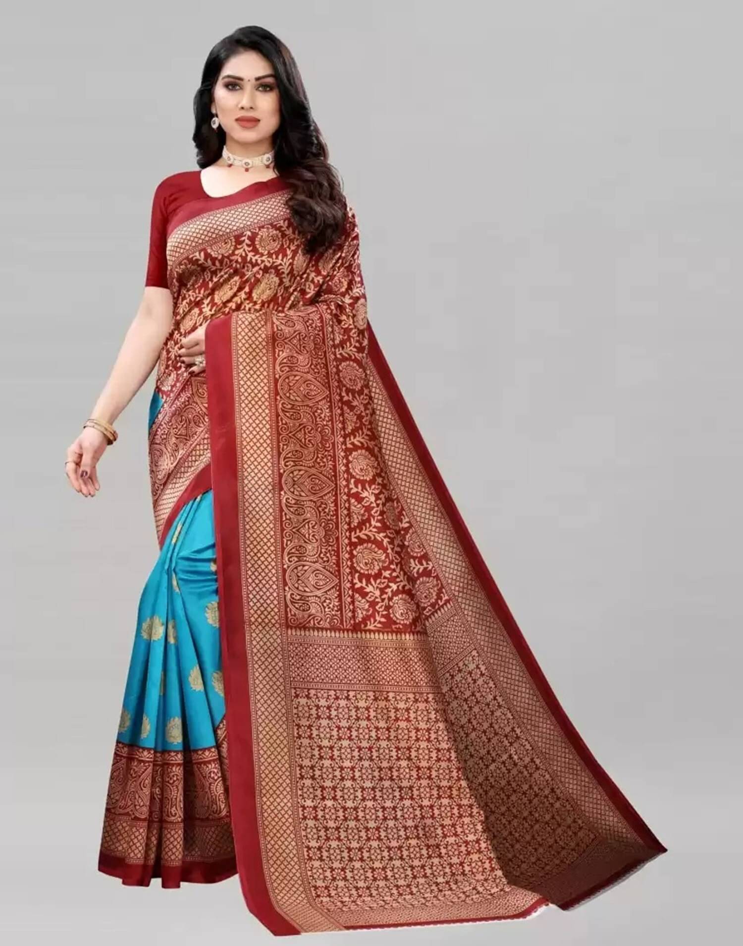     			Samai Net Cut Outs Saree With Unstitched Blouse Piece ( Red )