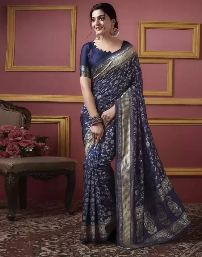 Samai Silk Woven Saree With Unstitched Blouse Piece ( Navy Blue ) Samai Silk Woven Saree With Unstitched Blouse Piece ( Navy Blue )