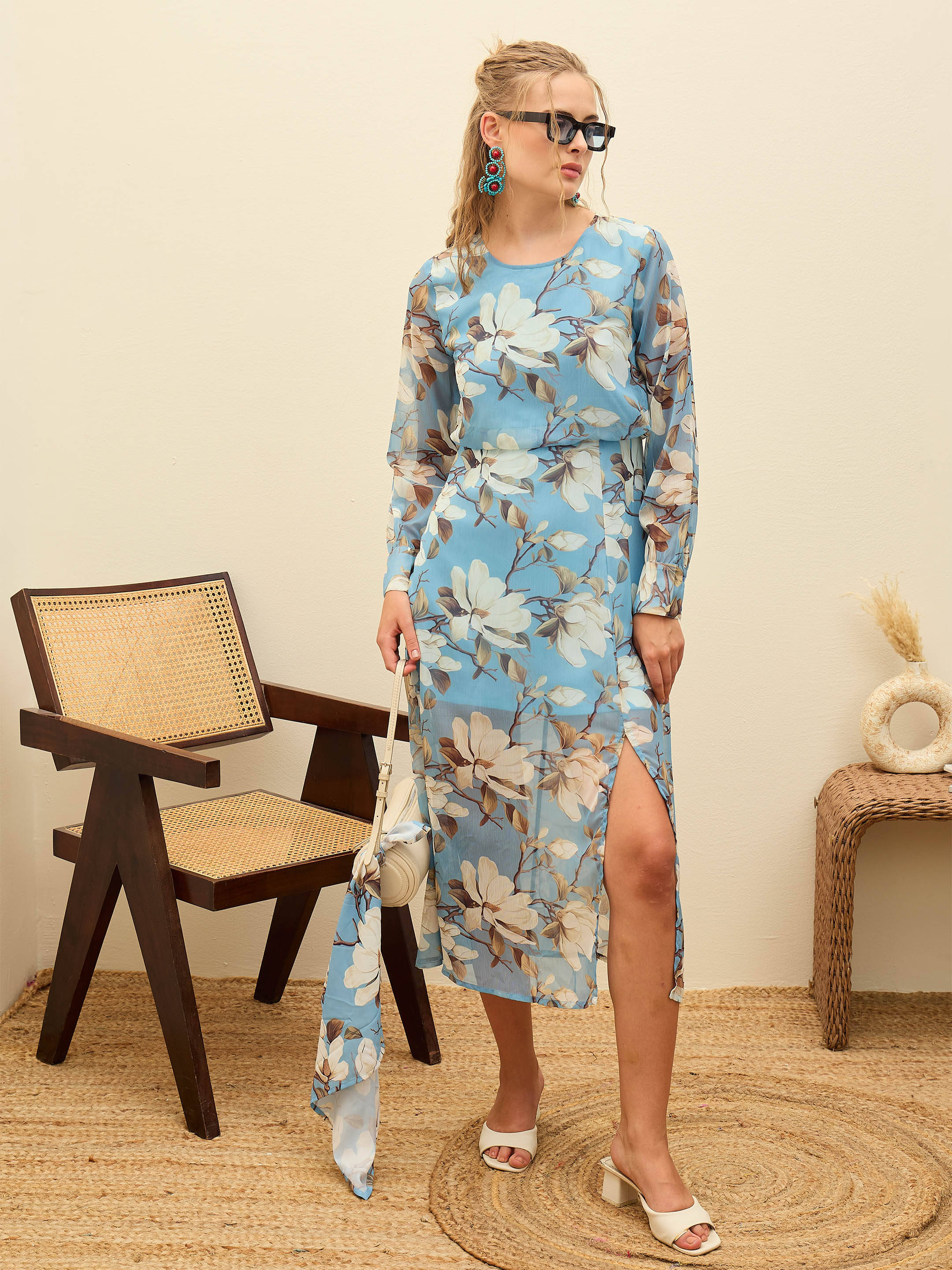     			Sassafras Women Chiffon Printed A-line Dress ( Blue )