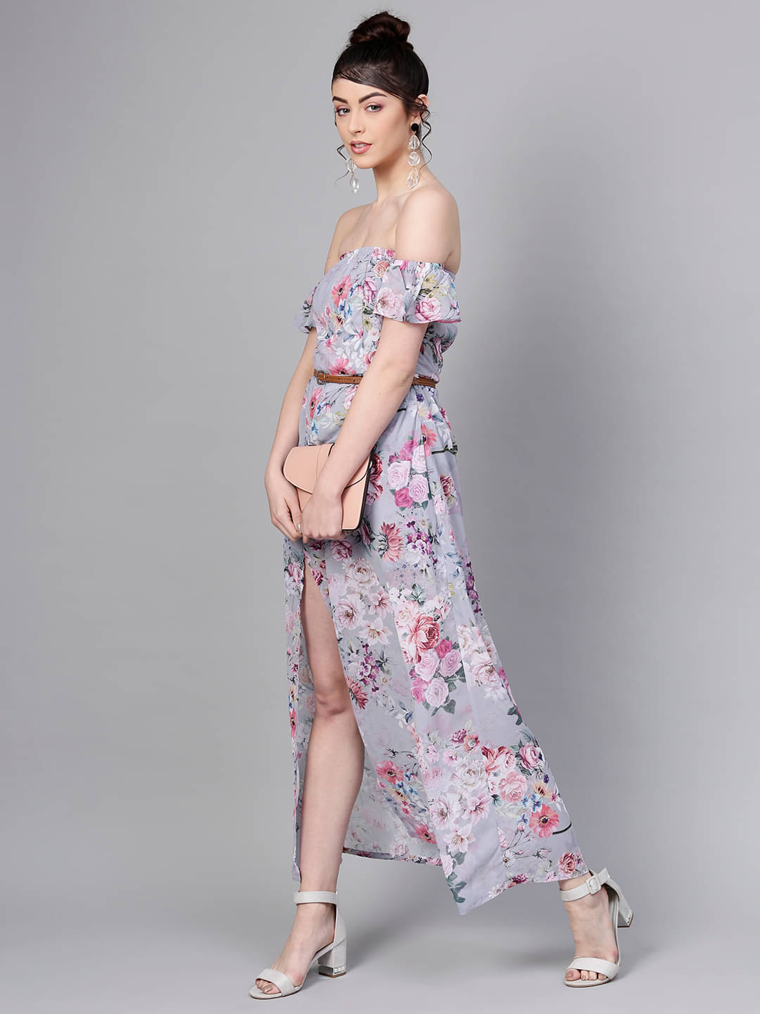     			Sassafras Women Georgette Printed Maxi ( Grey )