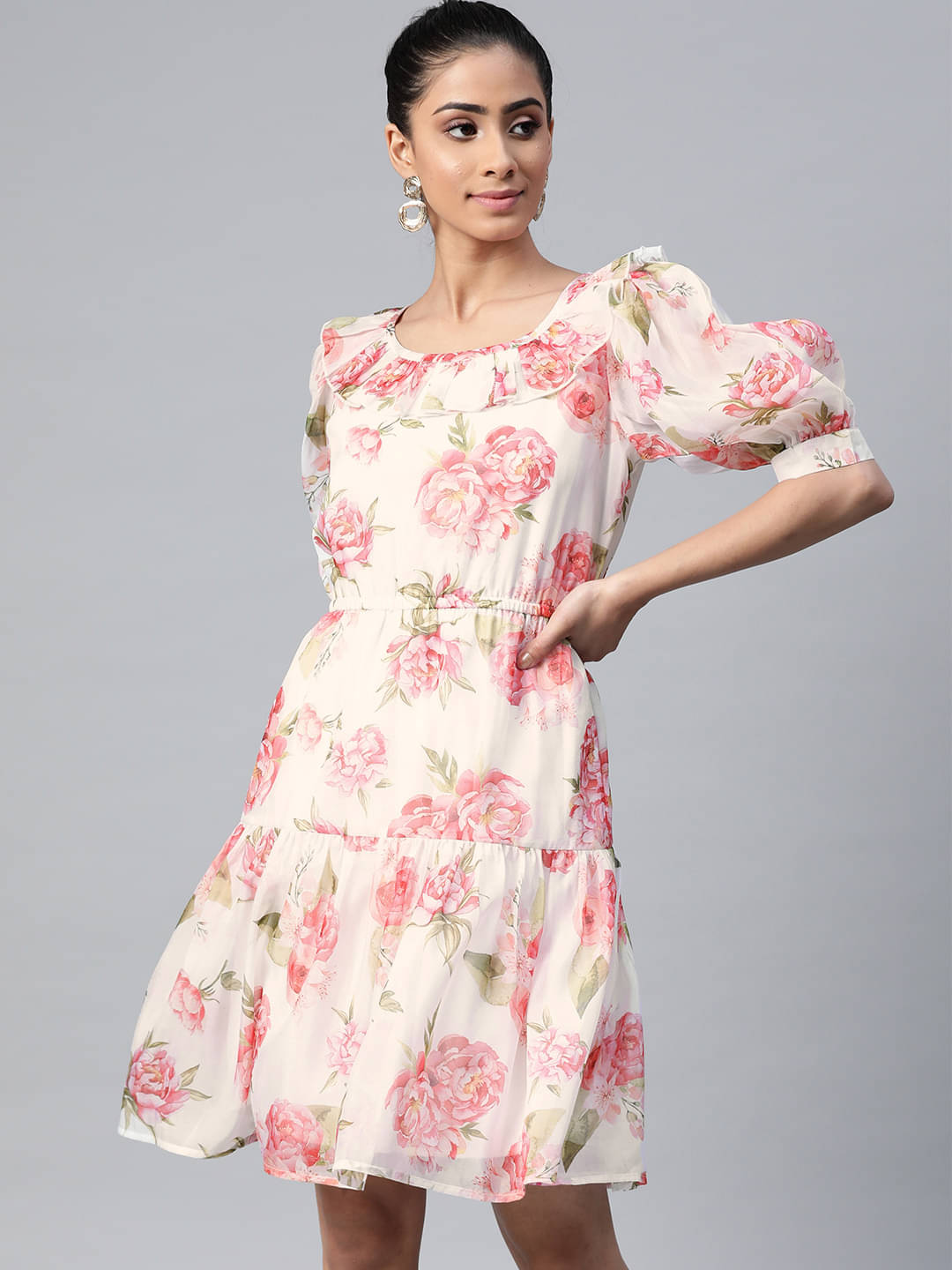 Sassafras Women Polyester Printed A-line Dress ( White ) Sassafras Women Polyester Printed A-line Dress ( White )