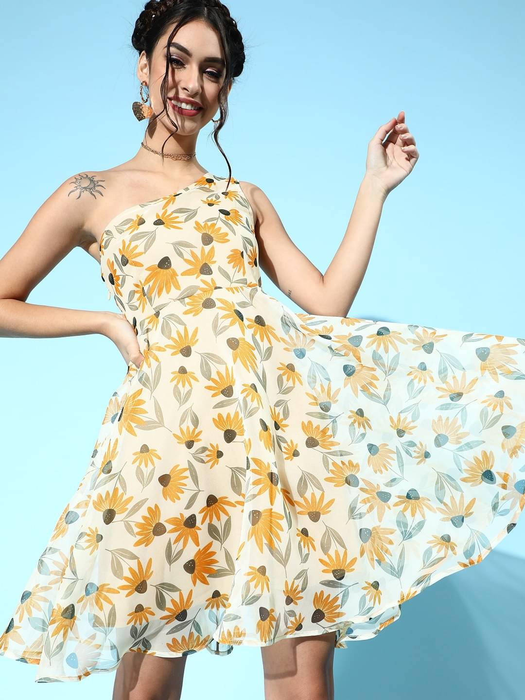     			Sassafras Women Polyester Printed A-line Dress ( Yellow )