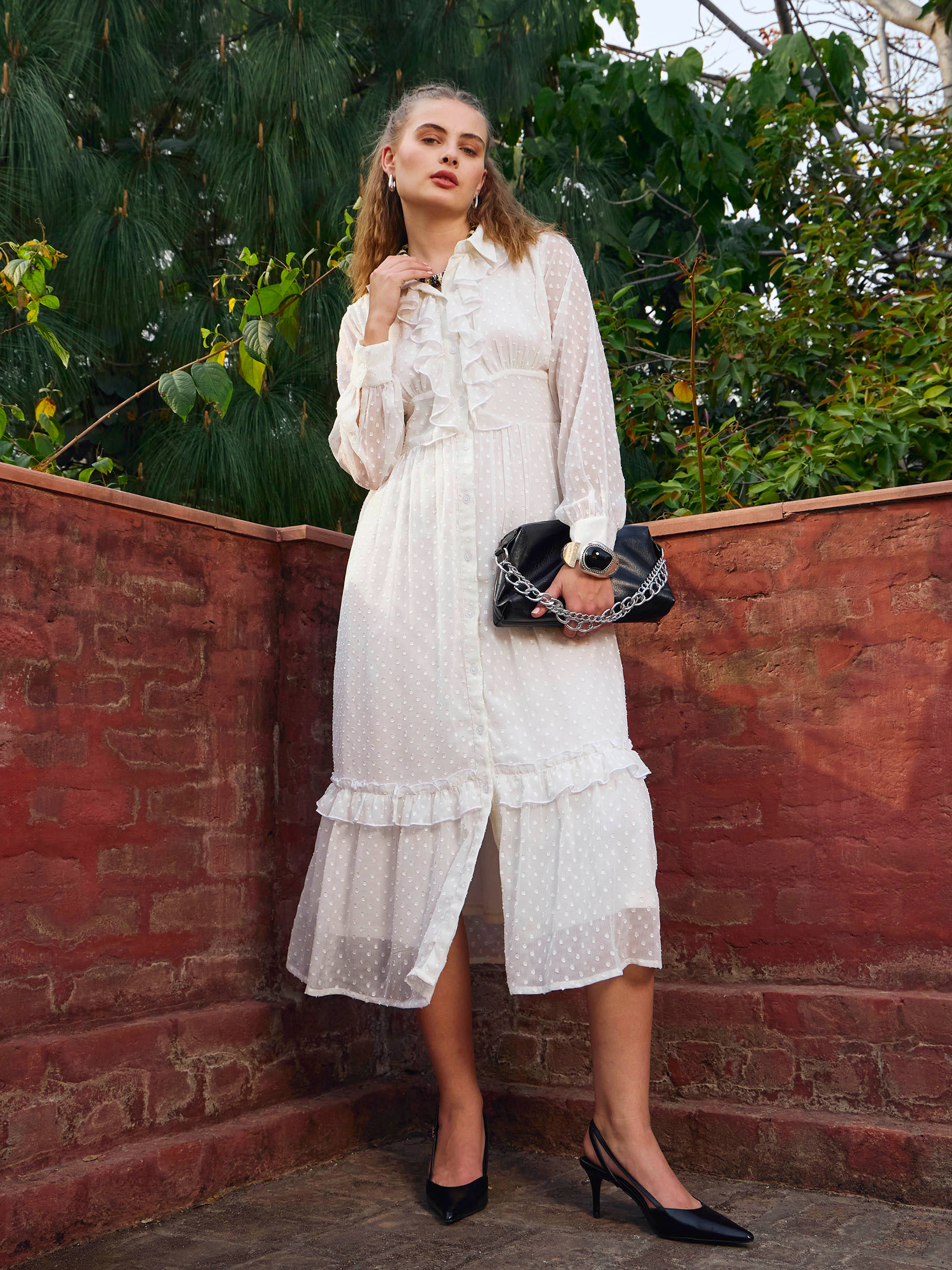 Sassafras Women Polyester Self Design A-line Dress ( White ) Sassafras Women Polyester Self Design A-line Dress ( White )