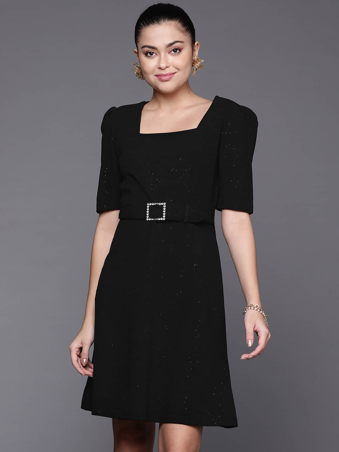     			Sassafras Women Polyester Self Design A-line Dress ( Black )