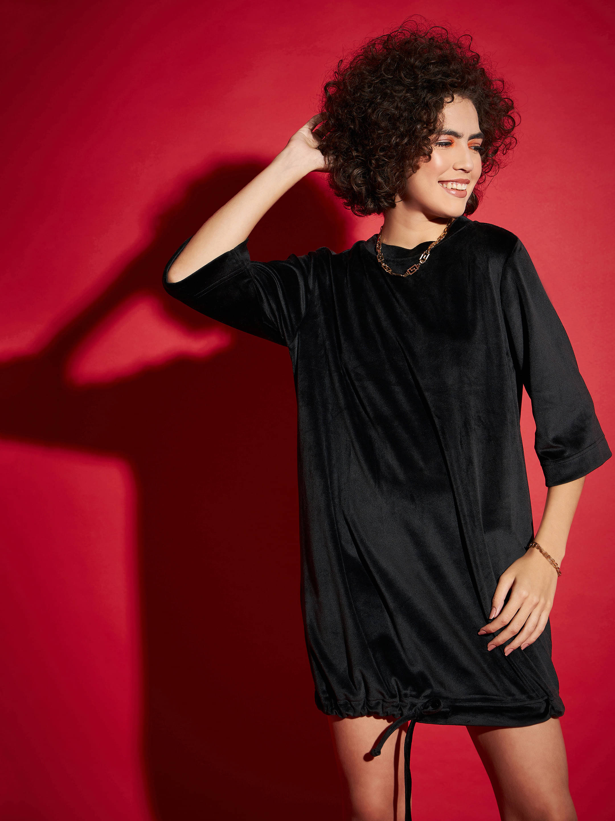 Sassafras Women Polyester Solid A-line Dress ( Black ) Sassafras Women Polyester Solid A-line Dress ( Black )