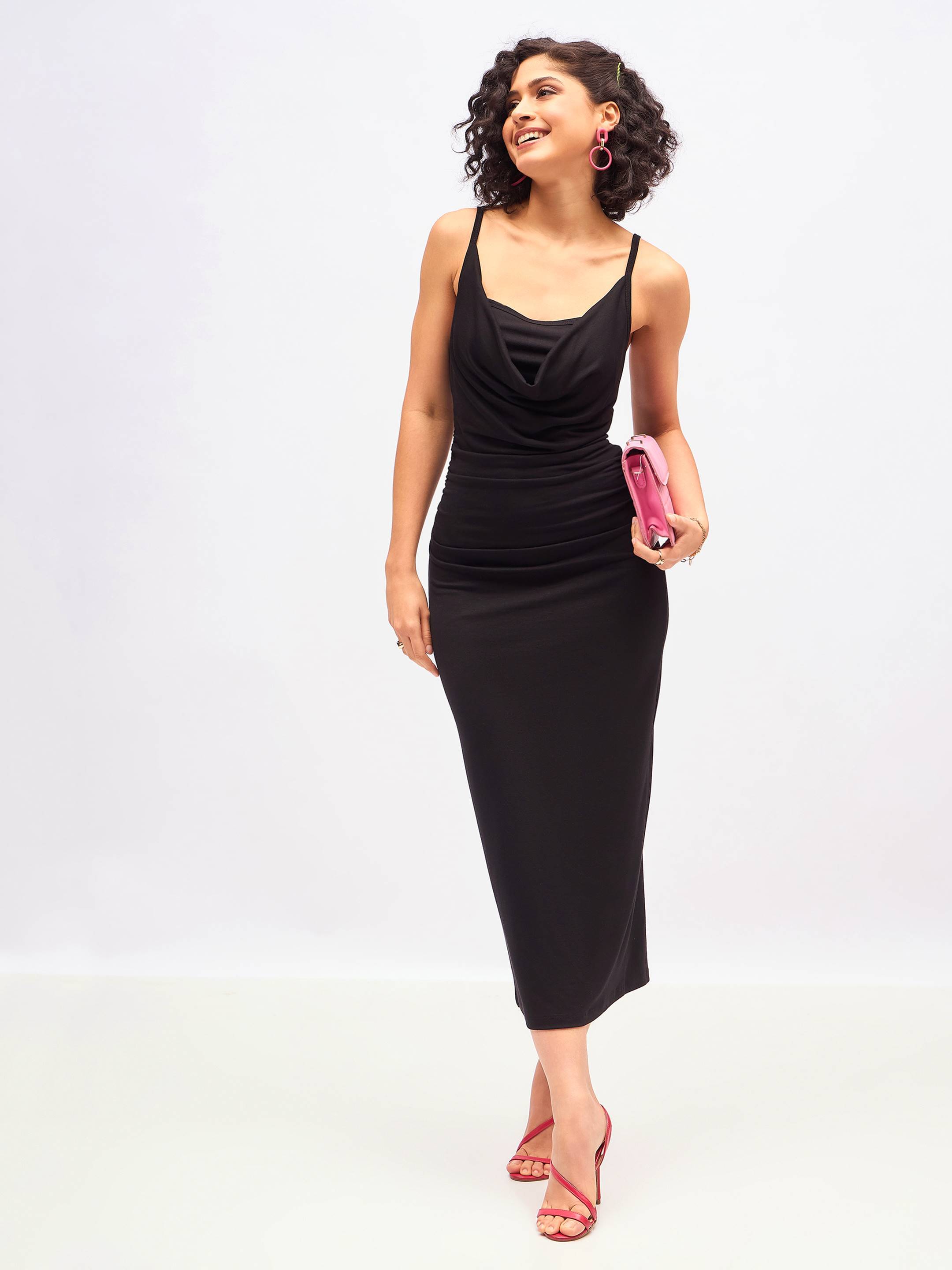     			Sassafras Women Polyester Solid A-line Dress ( Black )