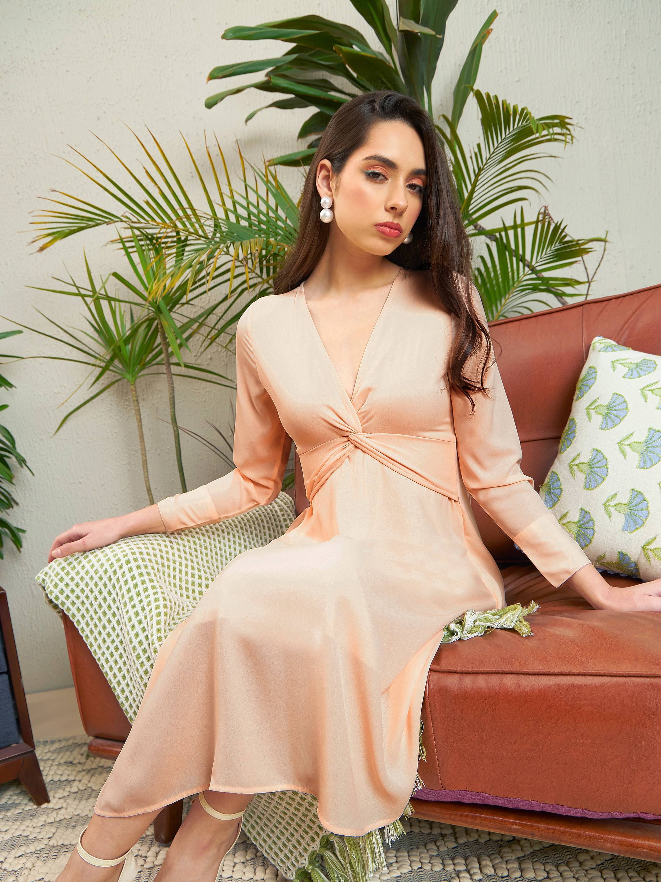     			Sassafras Women Polyester Solid A-line Dress ( Nude )