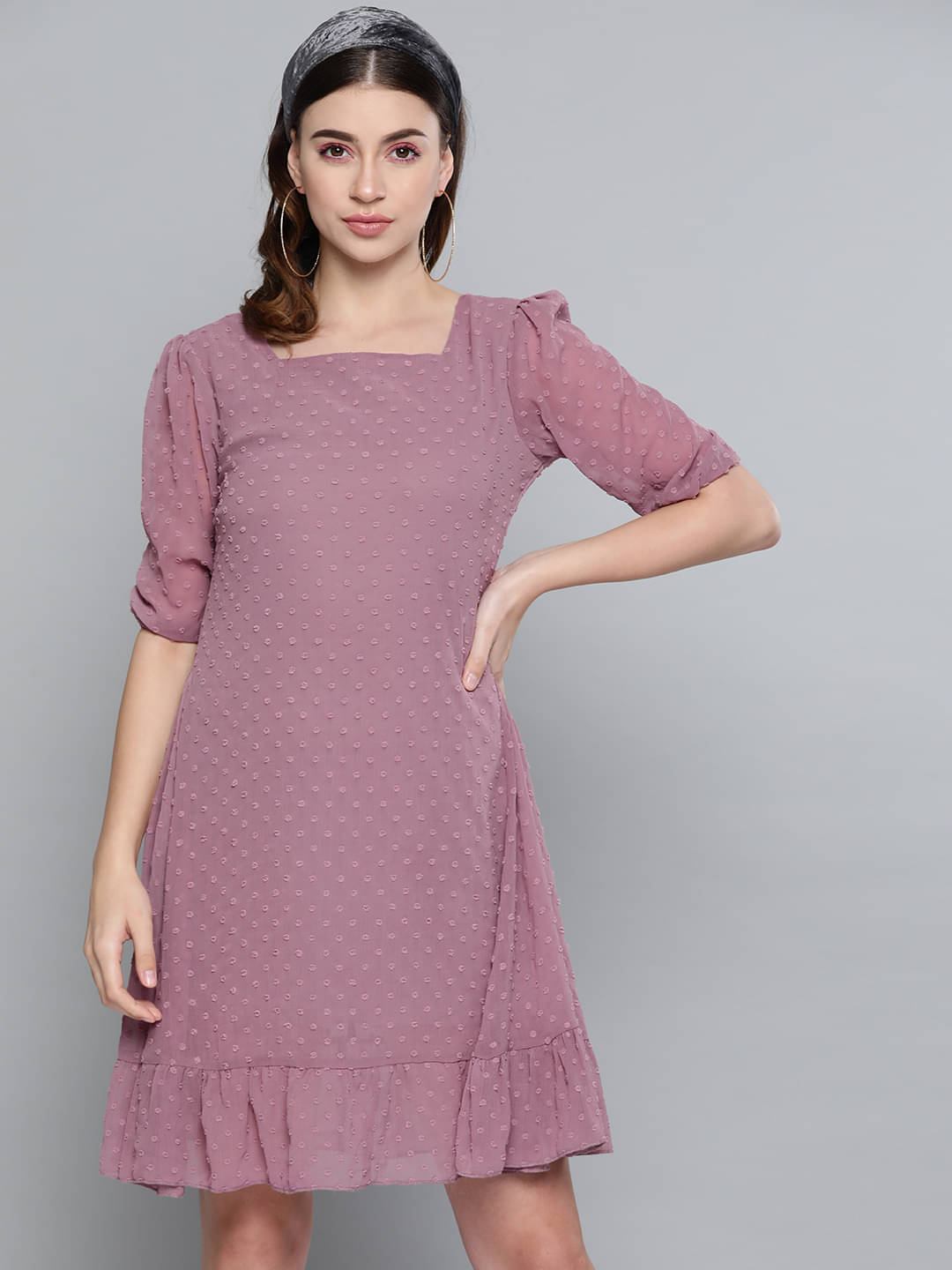 Sassafras Women Polyester Solid A-line Dress ( Purple ) Sassafras Women Polyester Solid A-line Dress ( Purple )