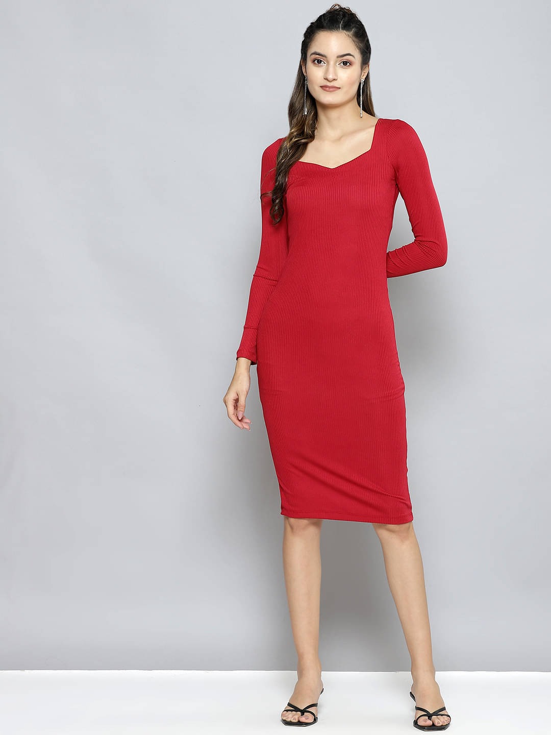     			Sassafras Women Polyester Solid Bodycon Dress ( Red )