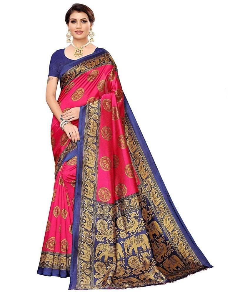     			Suntex Art Silk Printed Saree With Unstitched Blouse Piece ( Pink )