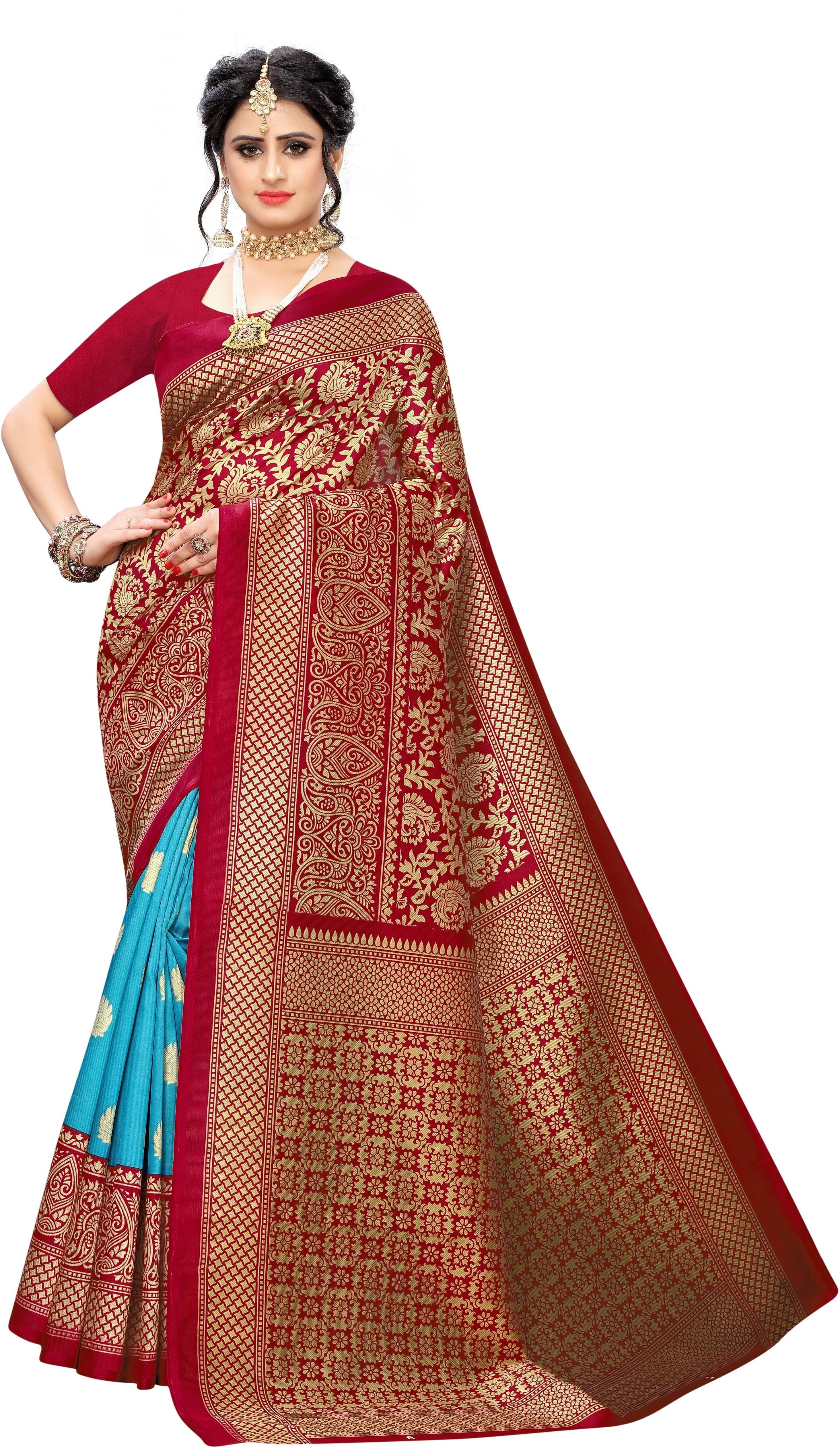 Suntex Cotton Silk Applique Saree With Unstitched Blouse Piece ( Red ) Suntex Cotton Silk Applique Saree With Unstitched Blouse Piece ( Red )