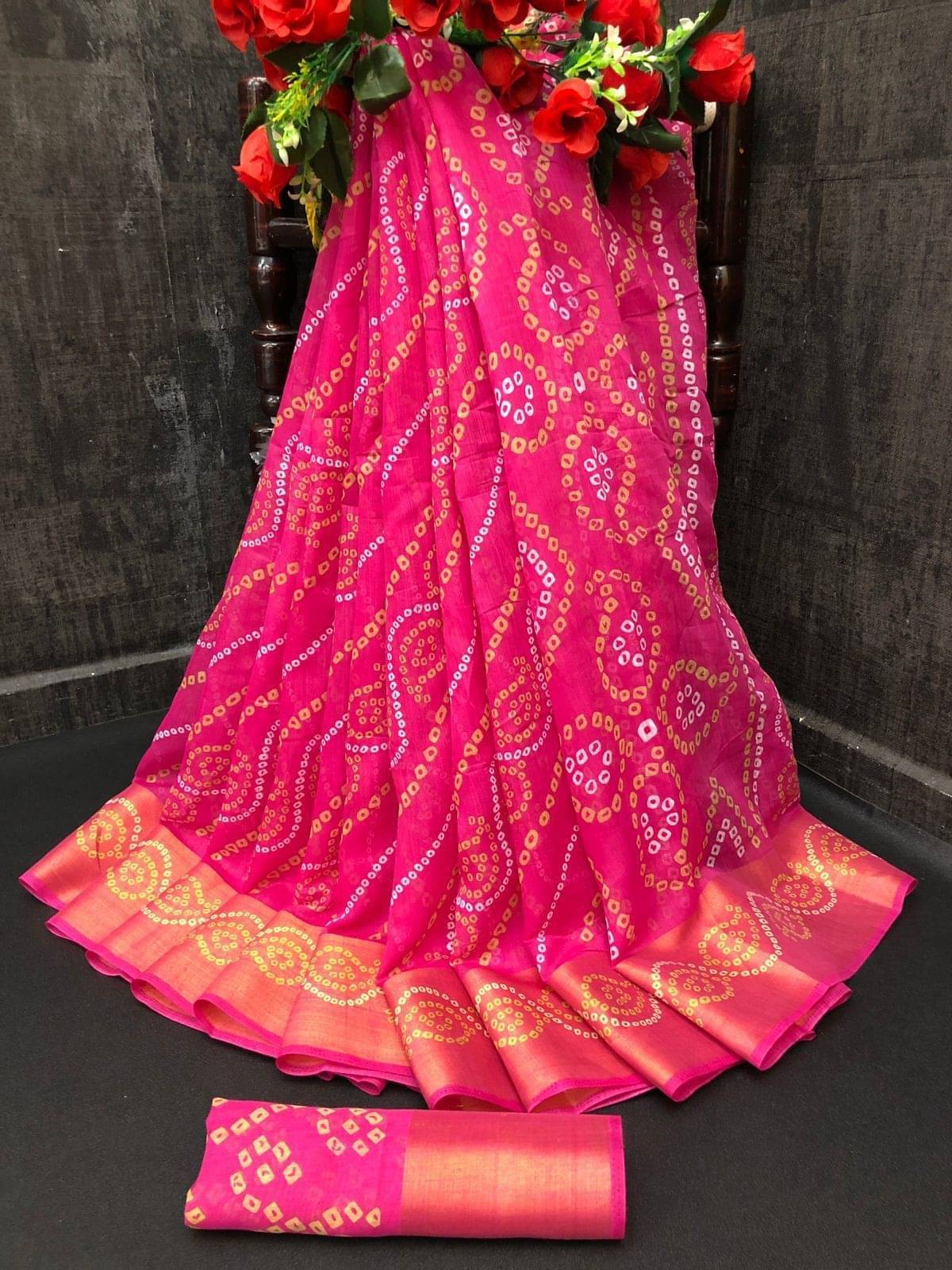     			Suntex Cotton Silk Printed Saree With Unstitched Blouse Piece ( Pink )