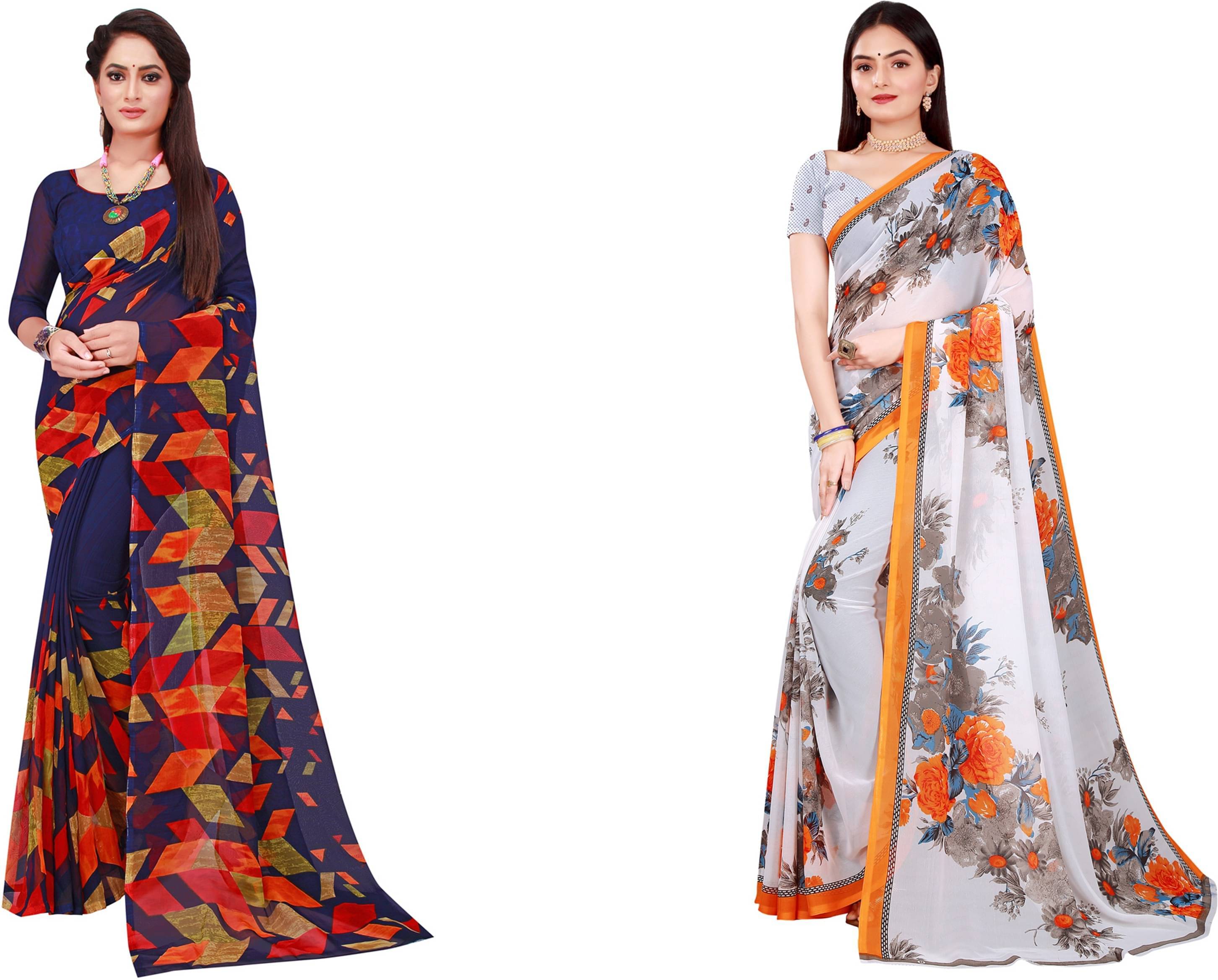 Suntex Georgette Printed Saree With Unstitched Blouse Piece ( Blue ) Suntex Georgette Printed Saree With Unstitched Blouse Piece ( Blue )