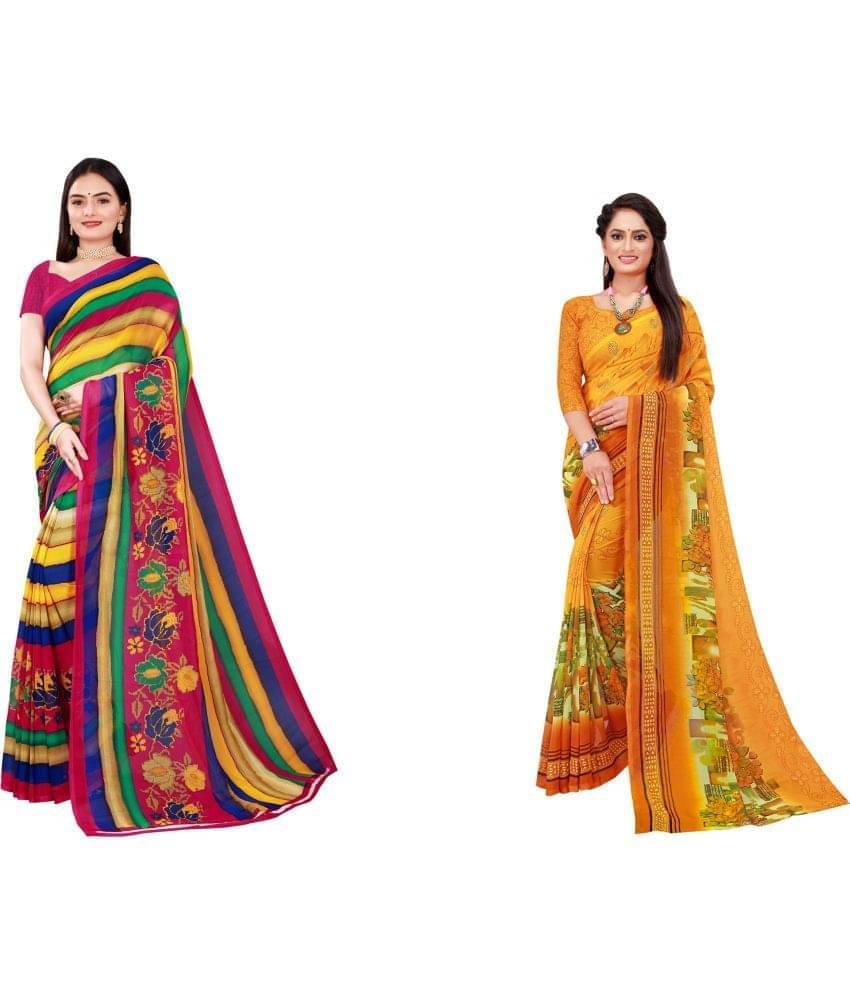    			Suntex Georgette Printed Saree With Unstitched Blouse Piece ( Green )