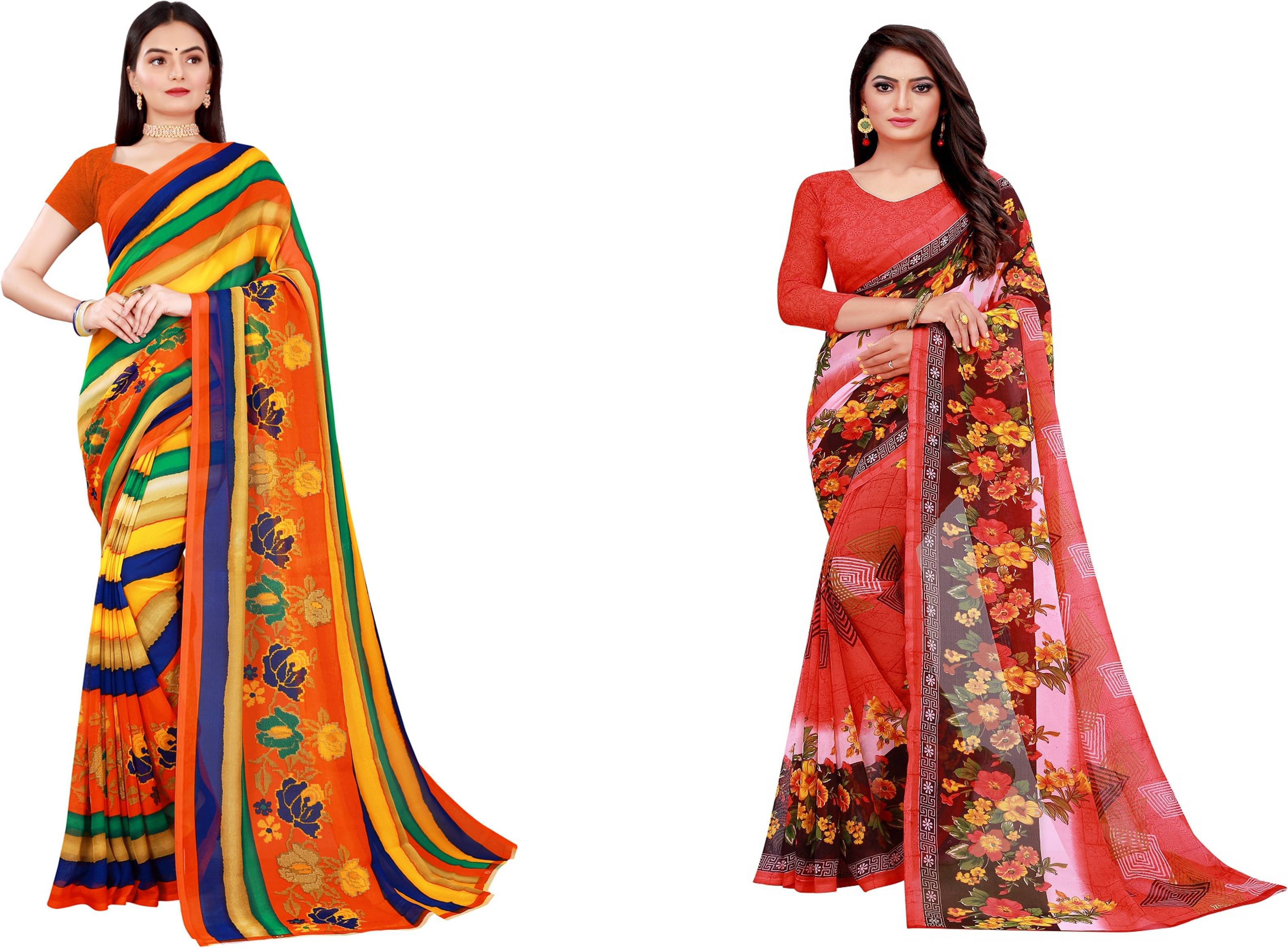 Suntex Georgette Printed Saree With Unstitched Blouse Piece ( Beige ) Suntex Georgette Printed Saree With Unstitched Blouse Piece ( Beige )