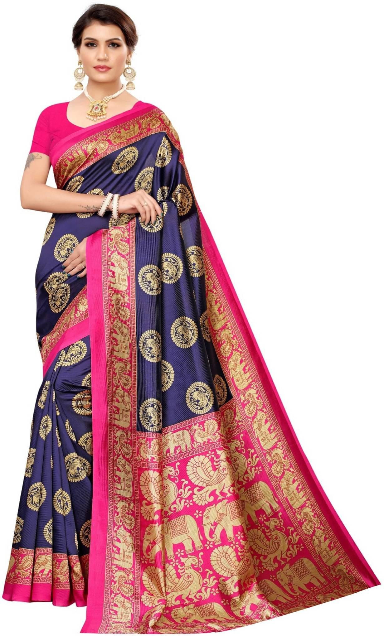 Suntex Net Cut Outs Saree With Unstitched Blouse Piece ( Navy Blue ) Suntex Net Cut Outs Saree With Unstitched Blouse Piece ( Navy Blue )