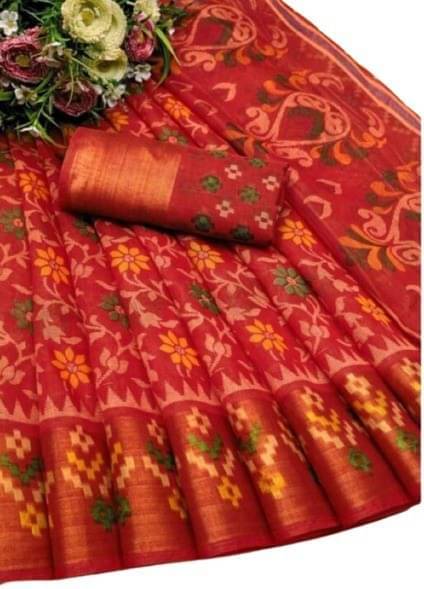     			Suntex Net Cut Outs Saree With Unstitched Blouse Piece ( Red )