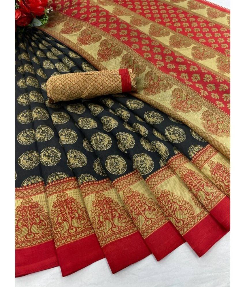 Suntex Net Cut Outs Saree With Unstitched Blouse Piece ( Black ) Suntex Net Cut Outs Saree With Unstitched Blouse Piece ( Black )