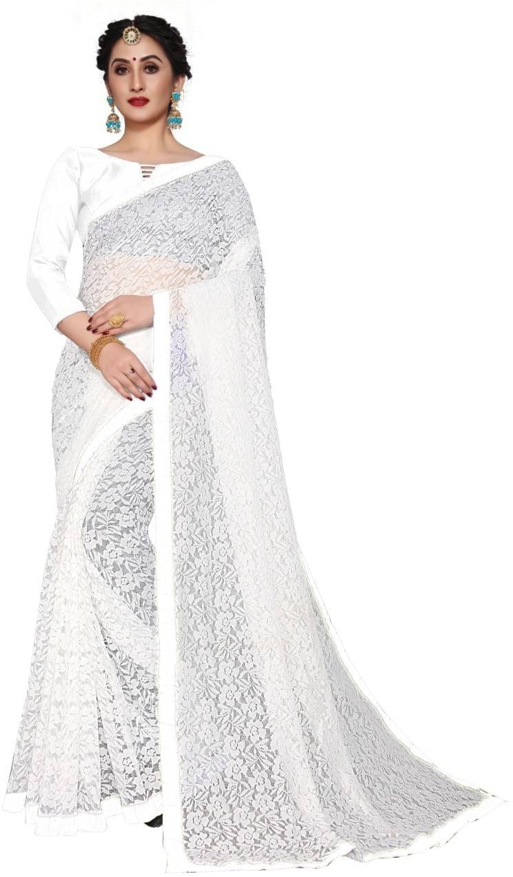 Suntex Net Self Design Saree With Unstitched Blouse Piece ( White ) Suntex Net Self Design Saree With Unstitched Blouse Piece ( White )