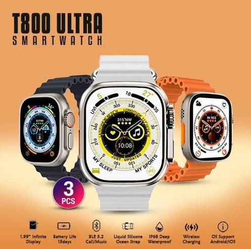 T800 Ultra Smart Watch with Beautiful Strap, Bluetooth Calling Smart Watch, 1.99" Touch Display with Fitness & Outdoor, Health & Medical Tracker, 8 Unique UI Interactions (Orange) T800 Ultra Smart Watch with Beautiful Strap, Bluetooth Calling Smart Watch, 1.99" Touch Display with Fitness & Outdoor, Health & Medical Tracker, 8 Unique UI Interactions (Orange)