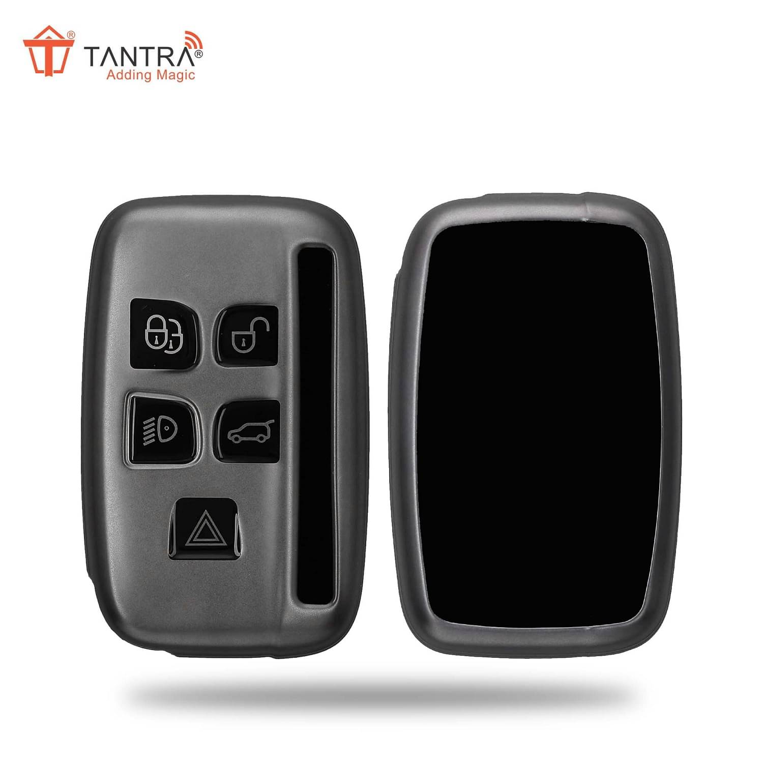     			TANTRA TPU Key Cover  Compatible With Jaguar XF XJ XE F-PACE F-Type Range Rover Evoque Velar Discovery LR4 Land Rover Sport 5 Button Flip Key (Grey)